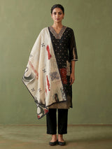 Black cotton silk festive kurti set with print