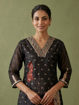 Black cotton silk festive kurti set with print