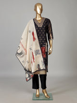 Black cotton silk festive kurti set with print