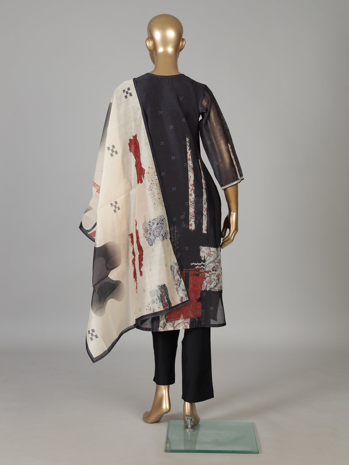 Black cotton silk festive kurti set with print