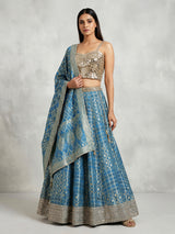 Rama blue banarasi silk wedding lehenga choli