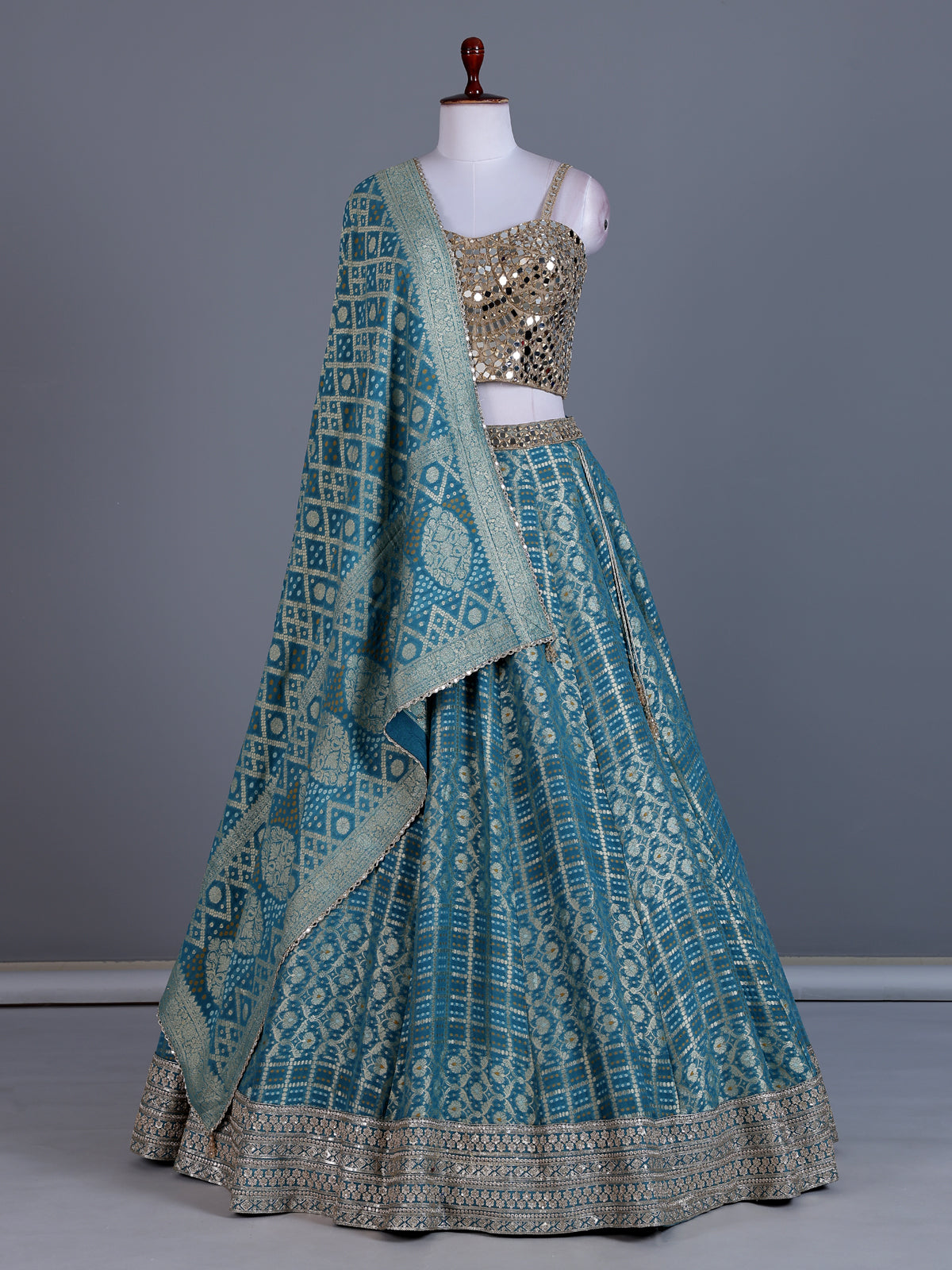 Rama blue banarasi silk wedding lehenga choli