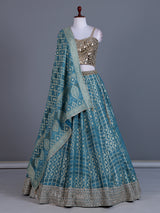 Rama blue banarasi silk wedding lehenga choli