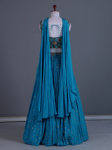 Aqua blue chiffon mirror work lehenga choli