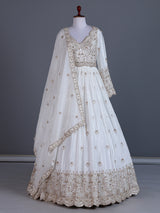 White silk embellished anarkali salwar suit for celebrations