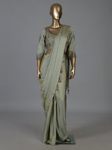 Pista green lycra designer ready to wear saree
