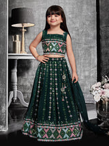 Dark green mirror work lehenga choli with dupatta