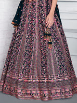 Navy art silk embroidered lehenga choli with dupatta
