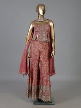 Onion pink floral designer palazzo suit with dupatta