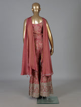 Onion pink floral designer palazzo suit with dupatta