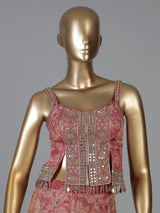 Onion pink floral designer palazzo suit with dupatta