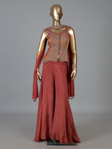 Onion pink satin silk designer palazzo suit