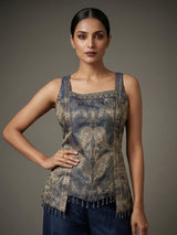 Pastel blue silk embellished palazzo suit with dupatta