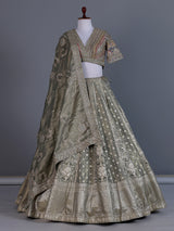 Pastel grey banarasi silk embellished lehenga choli