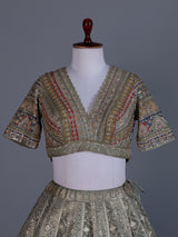 Pastel grey banarasi silk embellished lehenga choli