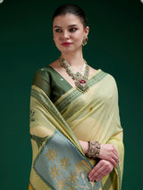 Green jamdani cotton saree with woven elegance