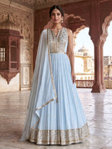 Sky blue georgette anarkali suit with elegant dupatta