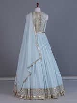 Sky blue georgette anarkali suit with elegant dupatta