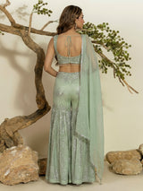Pista green georgette designer sharara suit elegance