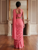 Pink satin silk designer ready to wear saree elegance