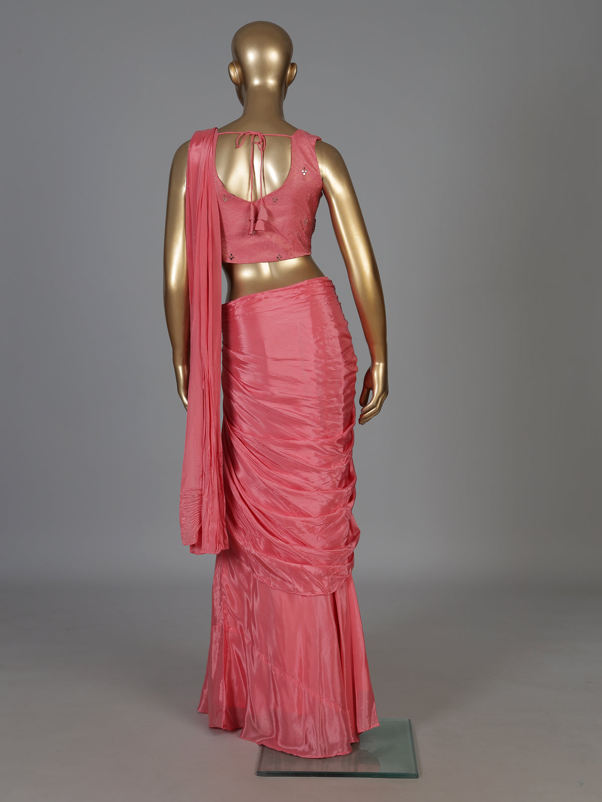 Pink satin silk designer ready to wear saree elegance