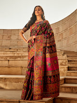 Artistic black kashmiri hand woven modal silk saree
