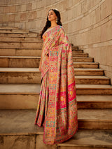 Graceful cream kashmiri hand woven festive saree