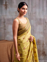 Radiant yellow artisan weave modal cotton saree