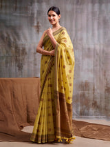 Radiant yellow artisan weave modal cotton saree