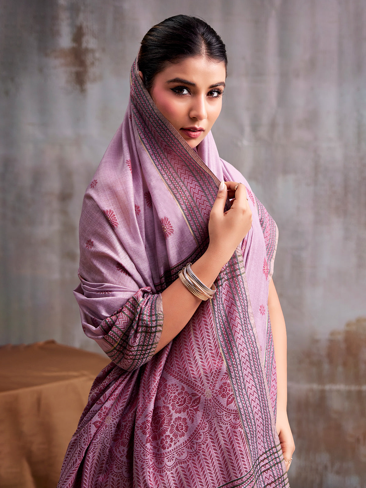 Royal purple folk art modal cotton saree