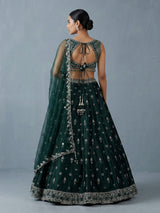 Bottle green raw silk designer lehenga choli