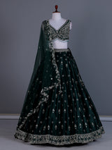 Bottle green raw silk designer lehenga choli