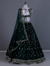 Bottle green raw silk designer lehenga choli