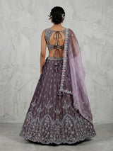 Purple raw silk floral motif lehenga choli design