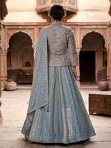 Pastel sky blue silk designer lehenga choli with dupatta