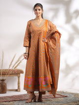 Orange anarkali kurti set with aabla embellishments design