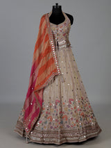 Onion pink silk halter neck lehenga choli