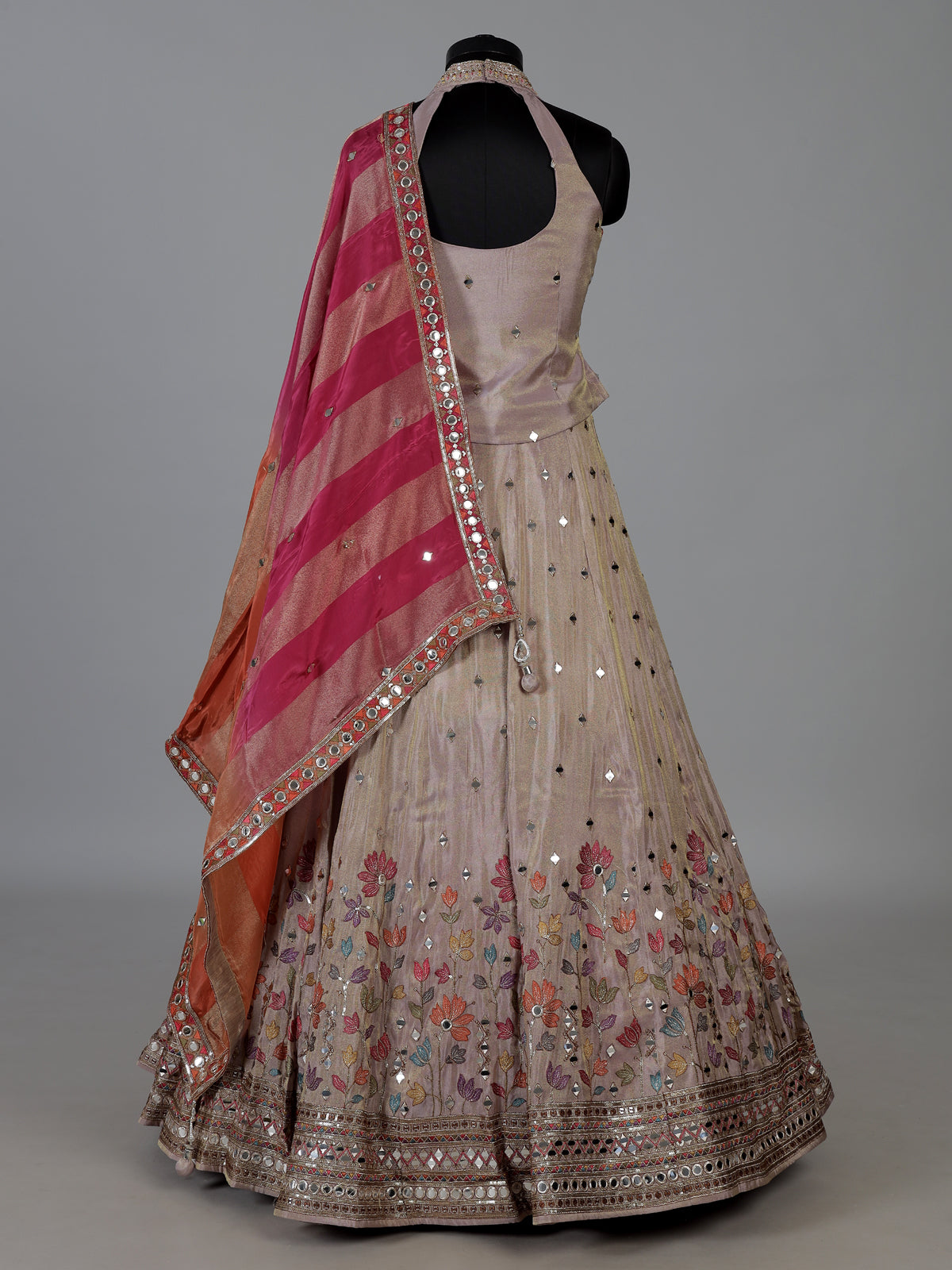 Onion pink silk halter neck lehenga choli
