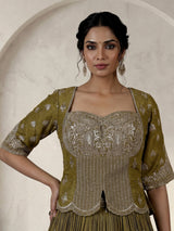 Mehendi green chiffon designer lehenga choli ensemble