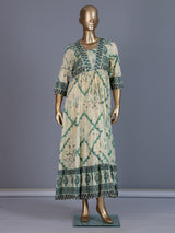 Cream and green floral printed cotton casual kurti