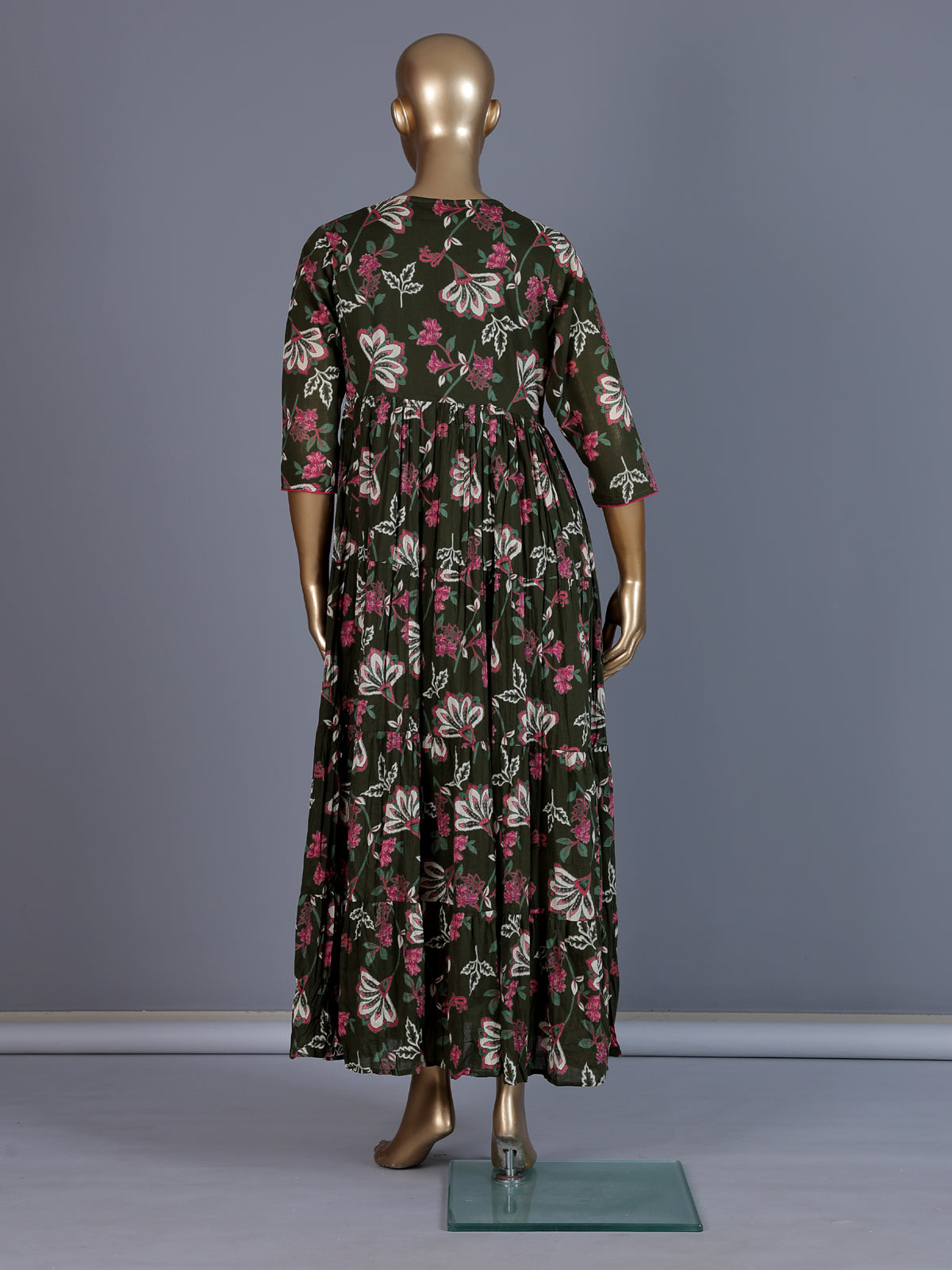 Mehendi green floral printed cotton silk casual kurti