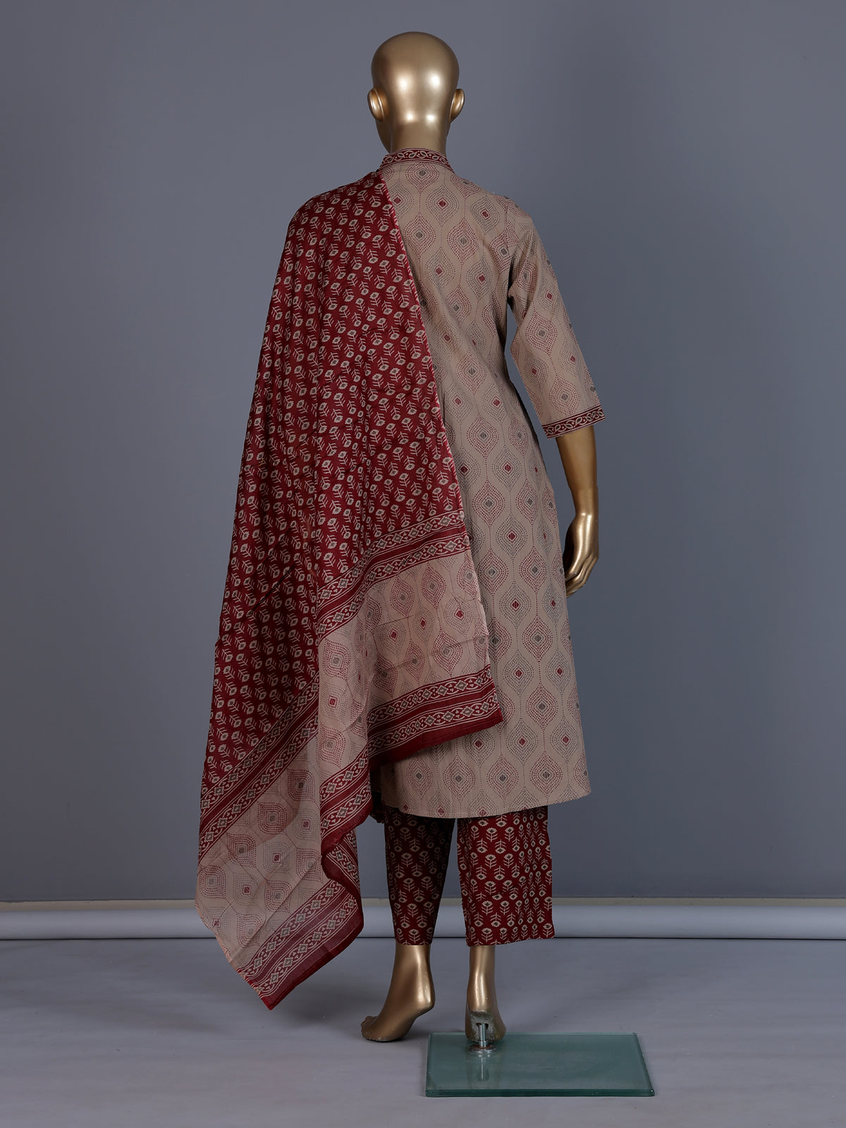 Maroon printed cotton festive palazzo kurti set design