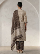Brown printed cotton palazzo kurti set with dupatta