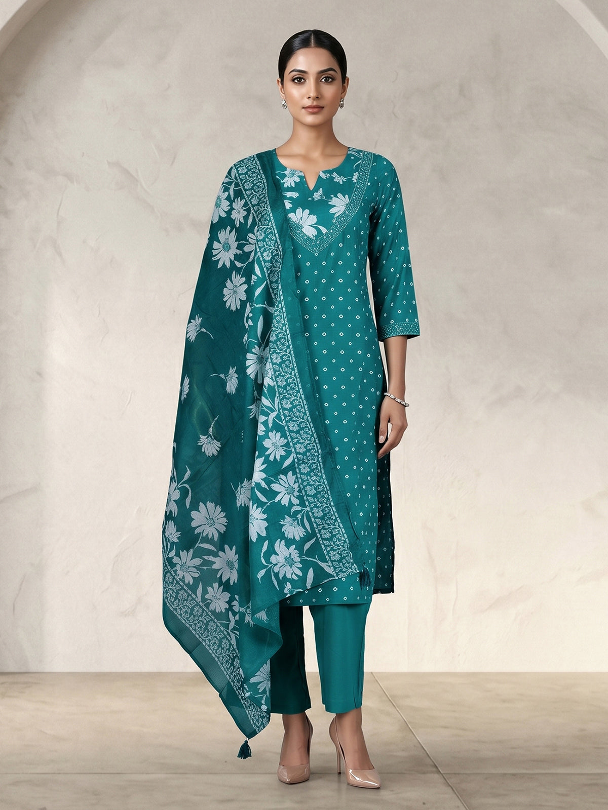 Aqua blue silk festive palazzo kurti set design