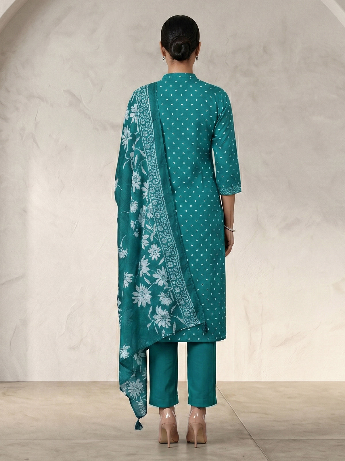 Aqua blue silk festive palazzo kurti set design