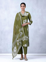 Mehendi green floral printed cotton silk kurti set
