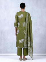 Mehendi green floral printed cotton silk kurti set