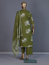 Mehendi green floral printed cotton silk kurti set