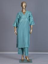 Sky blue silk bodice style kurti set