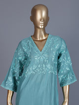 Sky blue silk bodice style kurti set